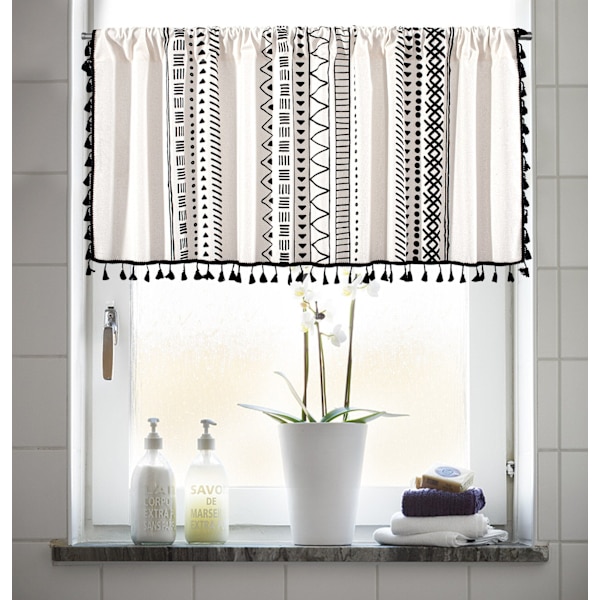 Geometrisk Blomsterprintet Gardiner til Stue Vask Støvtæt Gardiner Valance Køkkenskab Dør Cafe Vinduesgardiner C W150x H60 CM