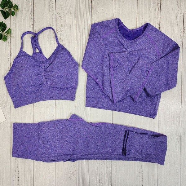 Set Fitness Sexiga sportkläder för kvinnor Purple 3Pcs set L