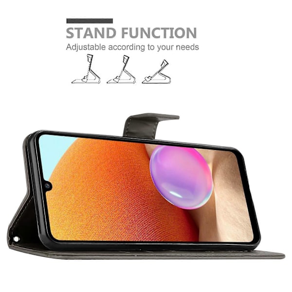 Samsung Galaxy A32 4G Suojakotelo - Kukkakuviolla ja korttipaikalla FLORAL GREY
