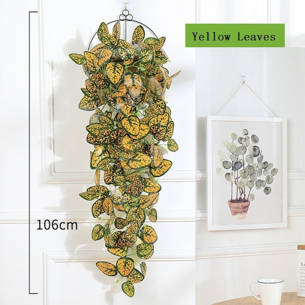 100 cm Konstgjorda Växter Hängande Rankor Bröllop Trädgård Dekoration Falsk Växtdekor för Vägg Gröna Blad Rankor Dekoration No hanging pot Yellow
