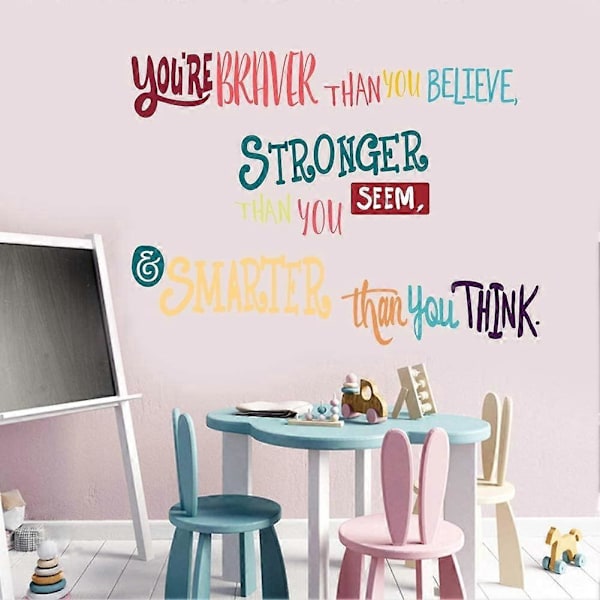 Färgglad Inspirerande Text Citat Väggdekal - Du är Modigare Än Du Tror, Starkare Än Du Verkar, Smartare Än Du Tänker, Positivt Citat St