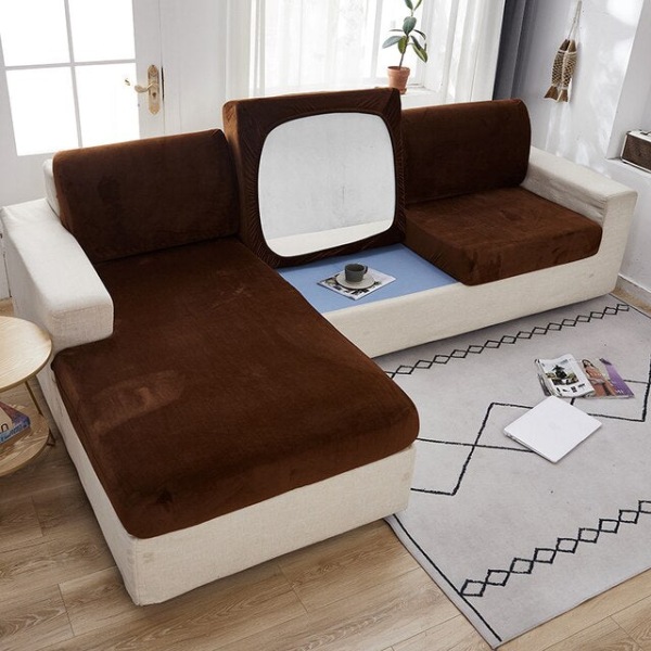 Tykt Velour Sofabetræk Ensfarvet Sofahynde Betræk Elastisk Slipcover Altomfattende Sofabetræk Spisestue coffee enlarge size-65-95