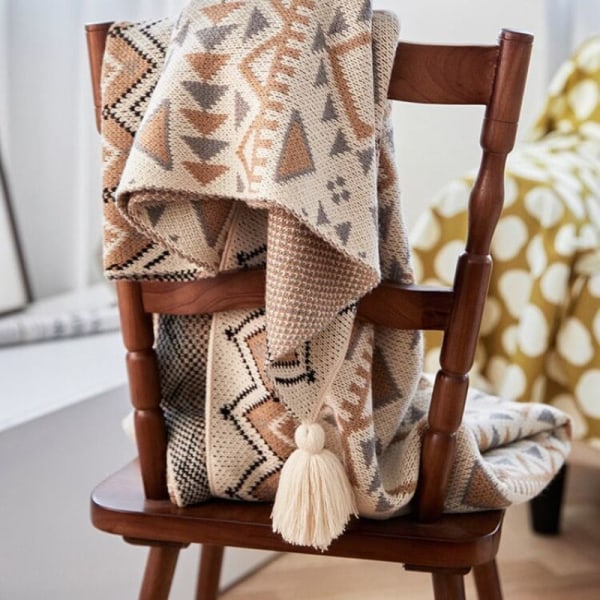 Textile City Navajo Solfilt Stickad Bohemisk Luftkonditionering Pläd Vardagsrum Sofföverdrag Vinter Dekorativt Överkast White 80x100cm