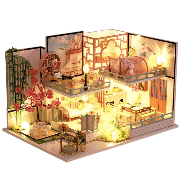 Cutebee DIY DollHouse Kit Trädockahus Miniatyrdockhus Möbelsats med LED-leksaker för barn Födelsedagspresent L32 JM32A