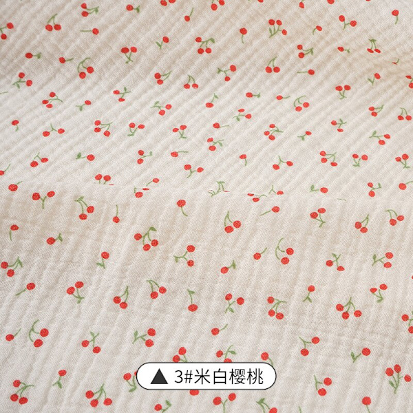 Mjuka blommiga pyjamas Nattlinne Bomull Gase Tyg Rosetryckt Krepp Bomull Långärmad Ins Stil Hemmakläder Tyg 6 red cherry 50x135cm(0.5 meters)