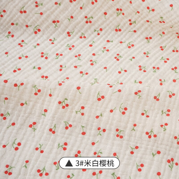 Pehmeät kukalliset pyjamat yöpaita puuvillaharso kangas ruusukuvioinen kreppipuuvilla pitkähihainen Ins-tyylinen kotiasukangas 6 red cherry 50x135cm(0.5 meters)