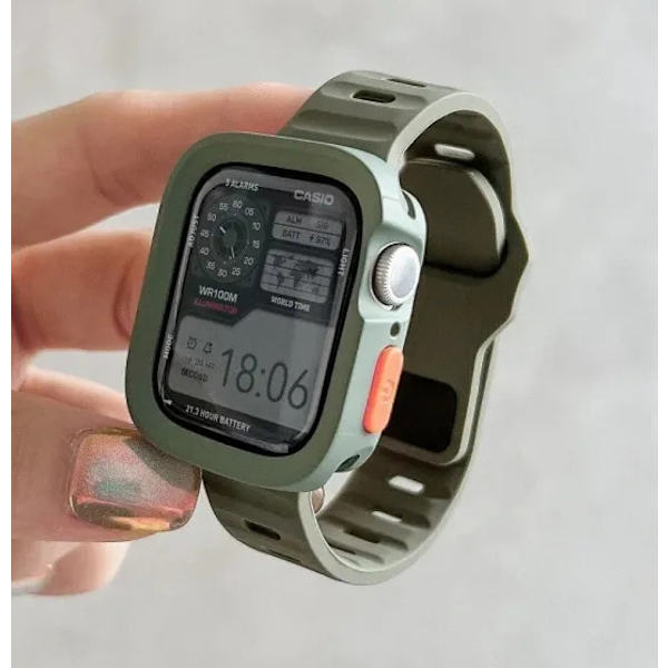 Kellon ranneke Apple Watch iWatch 40/41mm tummanvihreä + männynneulasen vihreä kuori