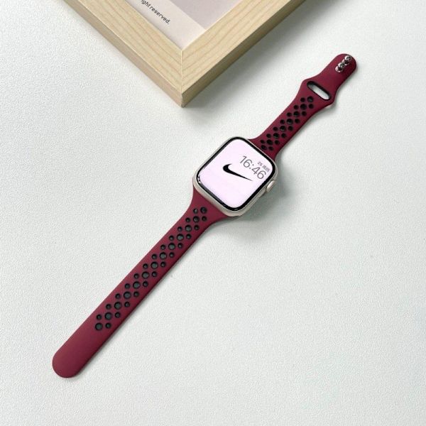 Klockarmband för Apple Watch iWatch S10 46mm vinröd med svart hål