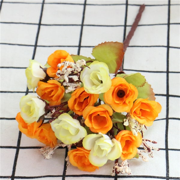 Efterår 15 Hoveder/Buketter Små Knopper Roser Bract Silke Kunstig Blomst DIY Bryllup Hjem Juleindretning Blomstergaver Fotorekvisitter B Deep red