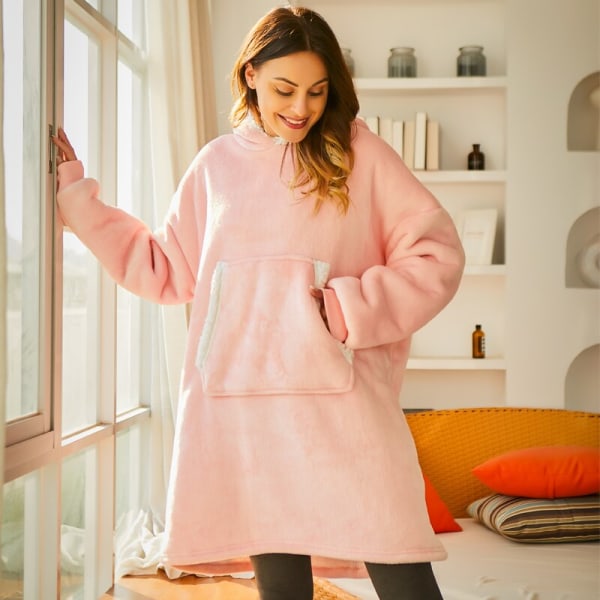 Dame Teppe Genser Kåpe Vinter Hettegensere Utendørs Hettejakker Varm Komfort Morgenkåpe Jule Fleece Teppe Sudadera Mujer 848 red One Size