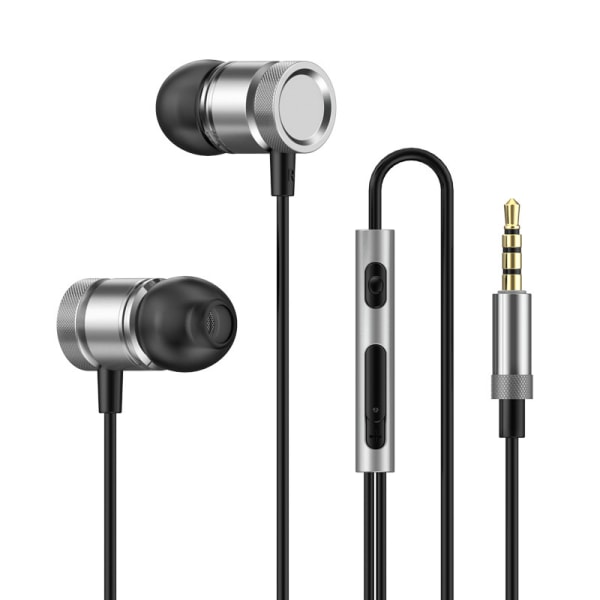 3,5 mm trådbundna in-ear-hörlurar i grossistledet sladd i metall med inbyggd mikrofonvolymkontroll för iOS- och Android-enheter Grey