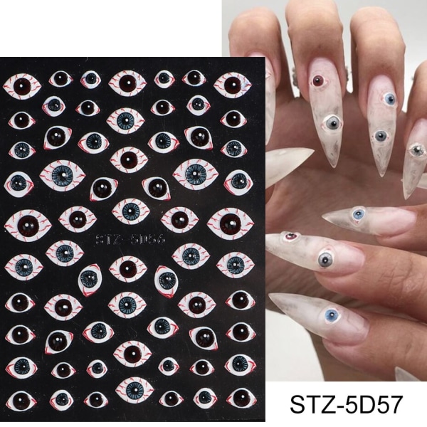 5D Halloween Nail Art klistermärken Spindelnät Skräckögon Ansikte Pumpa Nageldekaler Präglade Designs Reglage Folier Manikyr TRSTZ-5D STZ-5D36