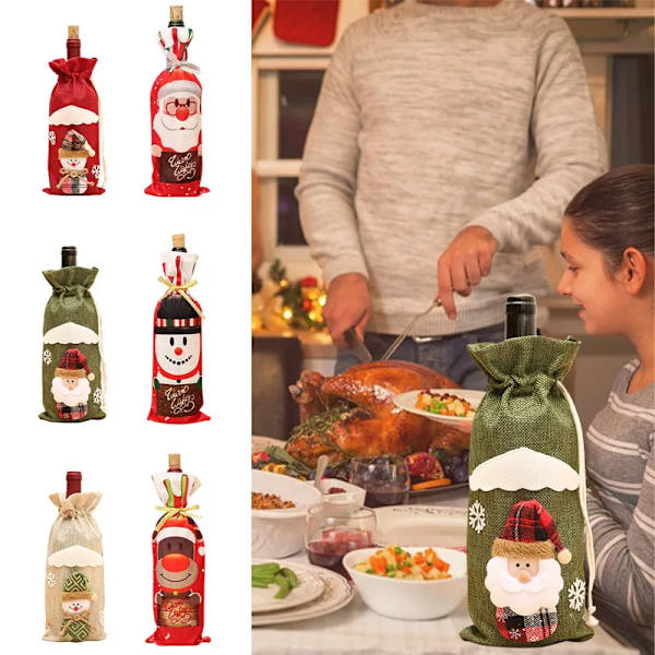 Joulukoristeet kotiin Viinipullon suojus Pölysuoja Ruokapöydän koristeet Joululahja Puun koriste Uusi vuosi 2024 Santa Claus34x14cm