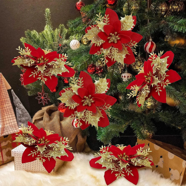 5/10 kpl 14 cm Glitteri Joulutähti Joulu Keinotekoiset Kukat Klipseillä DIY Joulukuusen Koristeet Seppele Takka Koristeet Silver (10pcs)