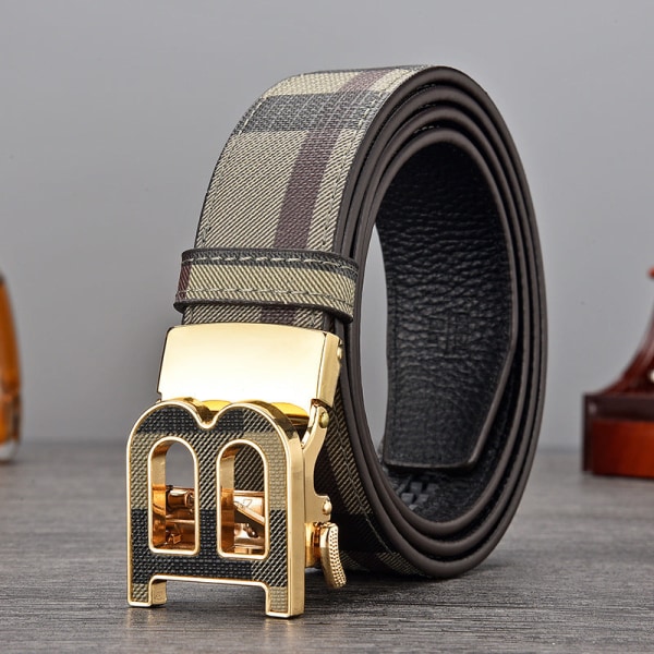Exklusiv Business Casual Herr Automatiskt Spänne Bälte All-Match Herrbyxbälte Veneer B Buckle Golden long grid 120cm