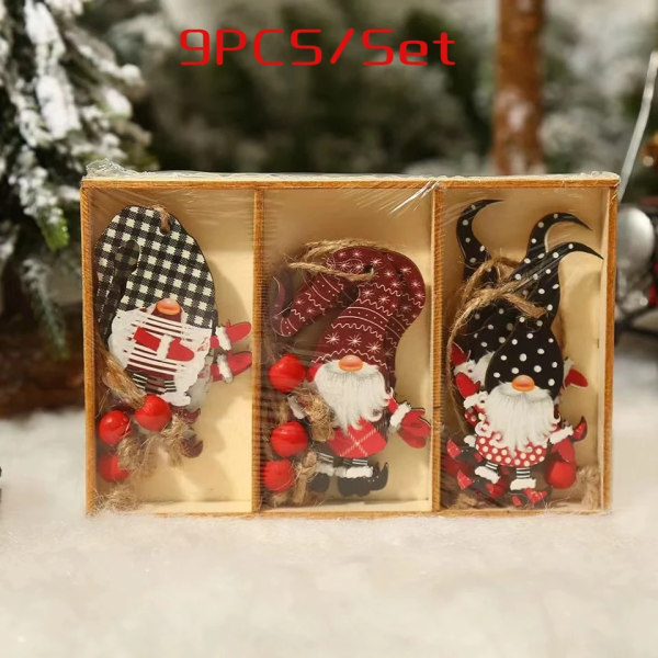 9/12 st Jul Tomte Trähänge Ängel Jultomte Julgranshänge Dekorationer Navidad Gott Nytt År 2024 A-03 (9-piece set)
