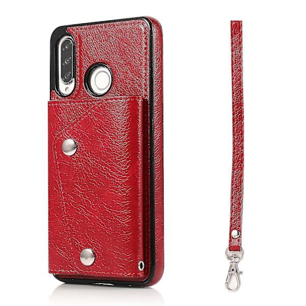 Käsintehty PU-nahkakotelo Huawei P30 Lite -puhelimelle, jossa on korttipidike, lompakkotoiminto, jalustatoiminto ja putoamissuoja Red
