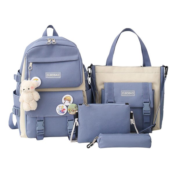 4 st/set Skolryggsäckar för damer Skolväska Daisy Canvas för tonårsflickor Student College Bokväska Pojkar Portfölj Bolsas Mochilas E Blue Backpacks