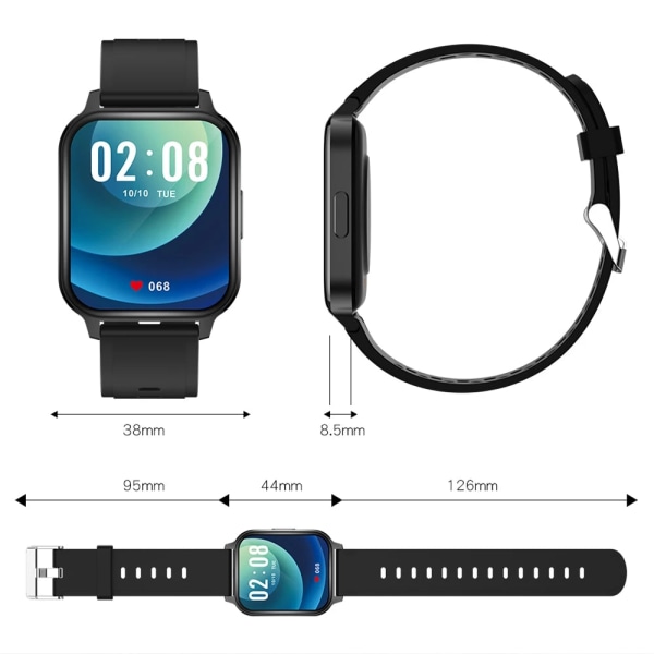 Smartwatch för iPhone 12 Xiaomi Redmi Telefon IP68 Vattentät Män Sport Fitness Tracker Dam Smart Watch Clock fly 5 Metal Black