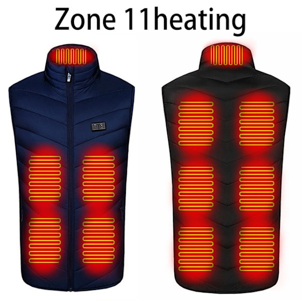 Herr Utomhus USB Infraröd Värmeväst Jacka Herr Vinter Elektrisk Uppvärmd Väst Midjeväst För Sport Vandring Oversized 5XL 11 areas Twill blue 5XL