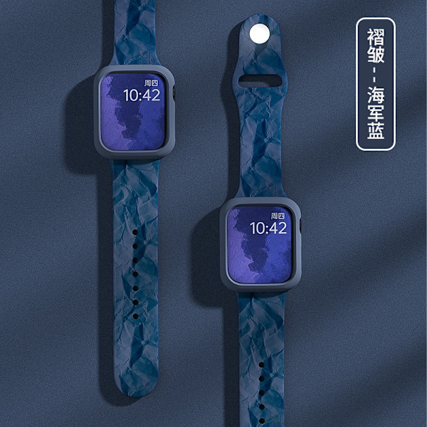 Kellon ranneke Apple Watch iWatch 44mm kelloon 4/5/6/SE sukupolvelle laskostettu painettu kellon ranneke - Laivastonsininen