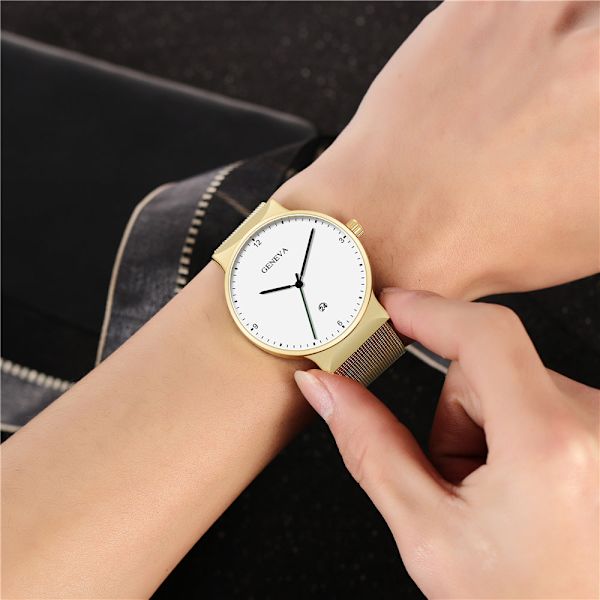 Herreur Stort Urhovede Mode Simpel Legering Mesh Kalenderur 1 White plate