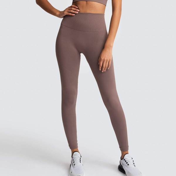 Sömlös Enfärgad Andningsbar Snabbtorkande Fitness Hög midja Persika Höfthöjning Skinny Stretch Hip Lift Yogabyxor för kvinnor 6095 pants-dark gray M