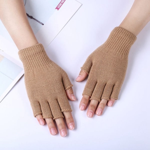 1 par unisex svarta halvfinger fingerlösa handskar för kvinnor och män Ullstickad handled Bomullshandskar Vintervarma arbetshandskar Gray One Size