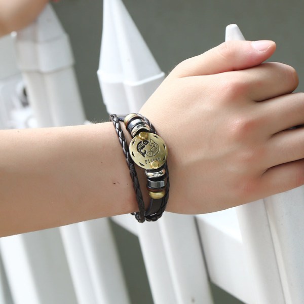 Ornament Pärlarmband 12 Stjärntecken Nötskinn Läderarmband Personliga Födelsedagspresenter Vävt Justerbart Trendigt Läderarmband Sagittarius