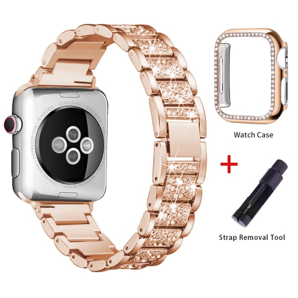 Band + case metallrem för Apple Watch Series 6-rem 40 mm 44 mm diamantring 38 mm 42 mm armband i rostfritt stål iwatch 6SE431 Band plus Case 1 44MM For 5 4