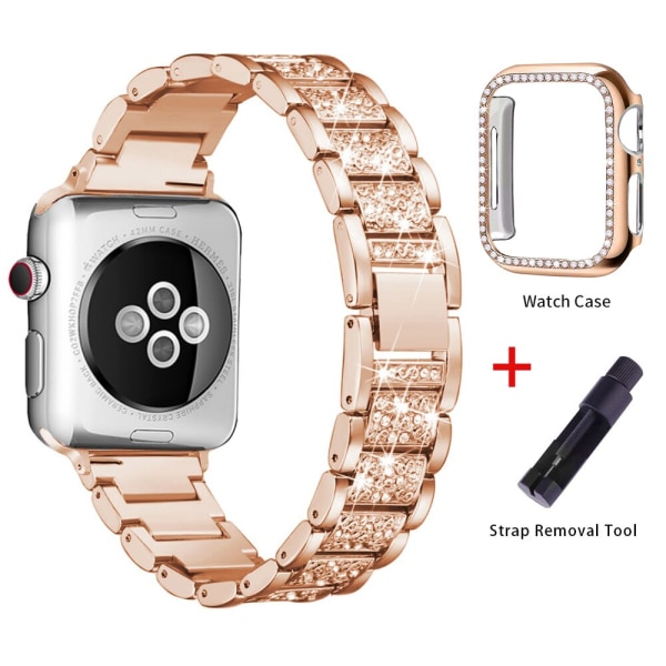 Band + case metallrem för Apple Watch Series 6-rem 40 mm 44 mm diamantring 38 mm 42 mm armband i rostfritt stål iwatch 6SE431 Band plus Case 2 38MM For 3 2 1