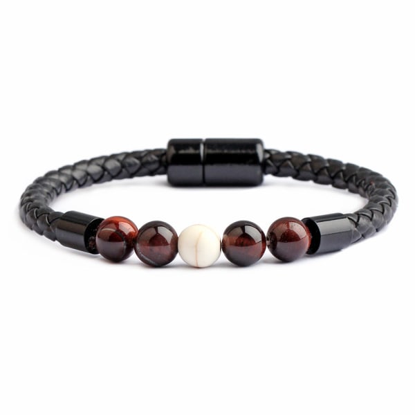 Mode personlighet mäns sten pärlband armband läder rep Magnetic Snap armband Volcanic rock white-barked pine