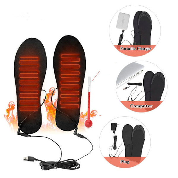 USB Uppvärmda Skosulor Fötter Varma Strumpor Pad Mat Elektriskt Uppvärmda Sulor Tvättbara Varma Termiska Sulor Unisex Size L (41-46)