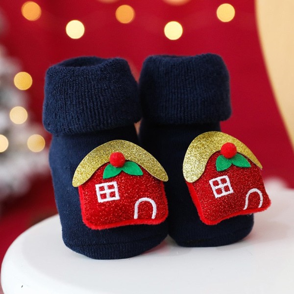Baby Julstrumpor Vinter Tjocka Frottéstrumpor För Nyfödda Tecknad Jultomte Älg Halkfria Golvstrumpor Håller Varma Barn Pojkar Flickor Strumpor gray 0-1 Years