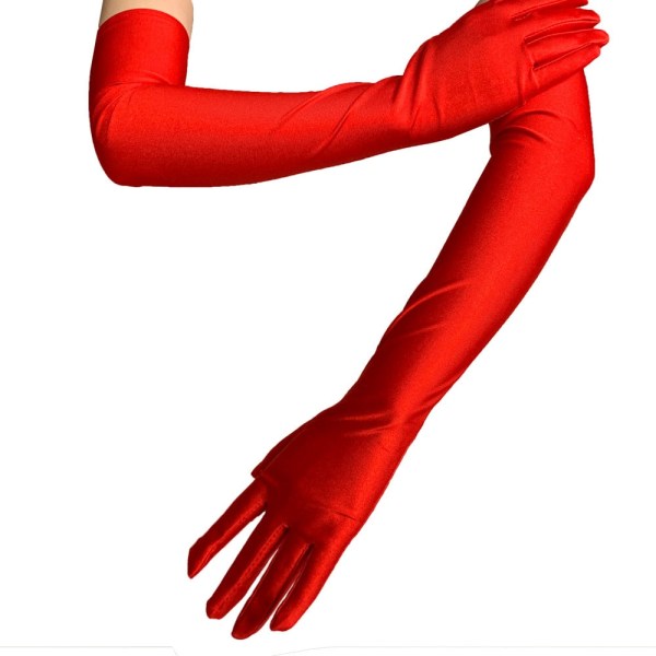 Klassiske Svarte Hvite Røde Grå Hudfargede Opera/Albue/Håndledd Stretch Sateng Finger Lange Hansker Dame Flapper Hansker Matchende Kostyme Red One Size