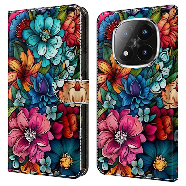 Fodral för Xiaomi Redmi Note 14 Pro+ 5G med kortfack, mönstrad tryckt TPU+PU läder flip telefonfodral Staphyllum
