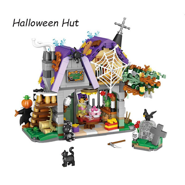 Luova MINI Halloween Talo Tiilet Setit Kaupunki Kurpitsamaja Juhlakoriste Rakennuspalikka Lasten Lelut Halloween Lahjat 762pcs no box
