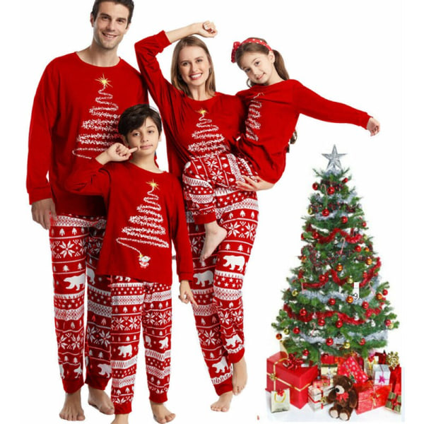 Jul Matchande Familj Pyjamas Pyjamas Klädset Pappa Mamma Och Jag Kläder Matchande Klädset till nyår Kostym Baby Red Mother 2XL