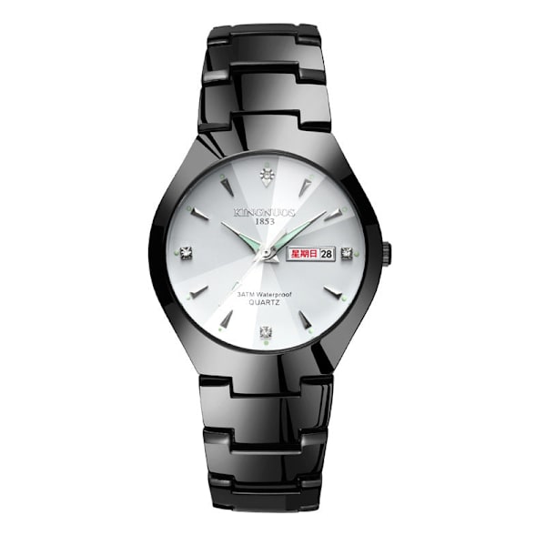 Automatisk Quartz Ikke-Mekanisk Wolfram Stål Farve Stålbånd Parur Lysende Kalender Herre og Dame Vandtæt Studenterur Black with blue face for men