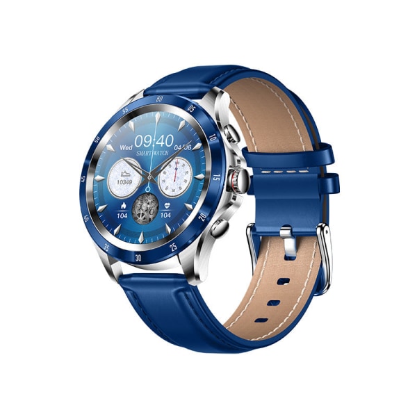 Smart Watch 1,32-tums kroppstemperaturövervakning Delad skärm Multi-Sport Music Smart Watch Black leather