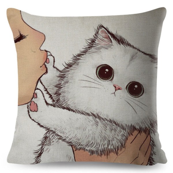 Roliga Kärlek Kyss Söta Katt Kuddfodral för Soffa Hem Bil Kuddfodral Dekor Tecknad Kudde 45x45cm 450mm*450mm 14