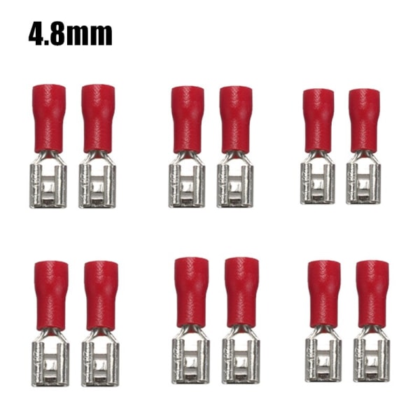 100/50 stk. 2,8 mm 4,8 mm 6,3 mm isolert spadeledningskontakt hun crimpkontakter elektrisk crimpkontaktsett 6.3mm Red 10PCS