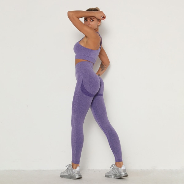 Europeisk och amerikansk stickad sömlös vikbar Peach Hip Raise Yoga Byxa Sport Tränings BH Yoga Kostym 6205 bra and trousers set-Blue M