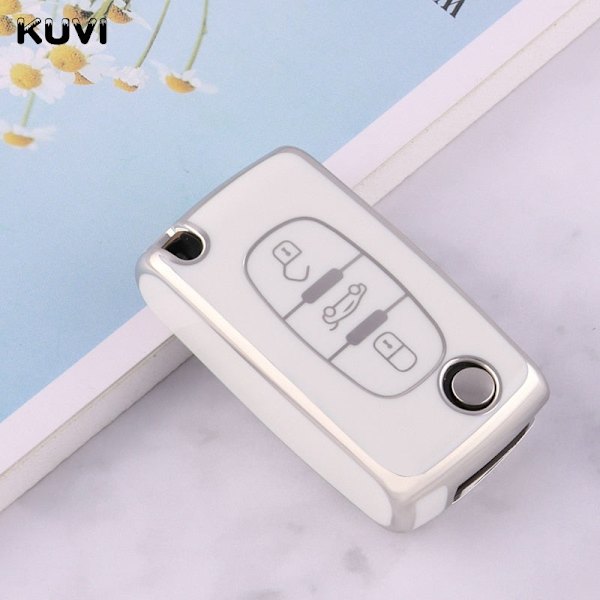 TPU Bil Fjärrnyckel Fodral Skydd För Peugeot 107 207 307 308 407 607 3008 5008 För Citroen Xsara Picasso C5 C6 C8 Nyckellös 3 button White