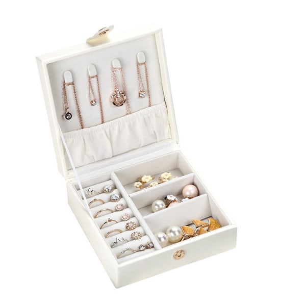 Smykkeskrin Bærbar PU Læder Til Ring Armbånd Opbevarings Etui White 12*12*5cm