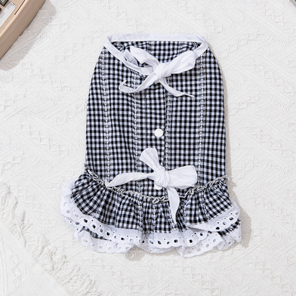 Husdjurskläder Vår och Sommar Kattkläder Spets Tartan Kjole Tartan skirt-black and white plaid M