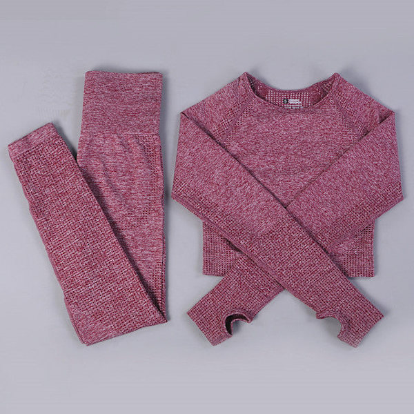 Yoga Set Dam Fitness Sportkläder Träningsdräkter GYM Kläder Löpartights Träningsbyxor 2pcs ShirtsWineRed M