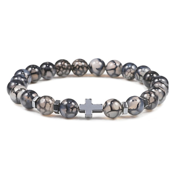 Rukous Miehet Luonnonkivi Puuhelmet Ruusukko Hematiitti Risti Rannekorut Onyx Meditaatio Rannekoru Naiset Jooga Korut Homme Pulsera Wooden beads 19cm