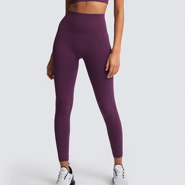 Sømløse Ensfarvede Åndbare Hurtigtørrende Fitness Bukser Høj Talje Fersken Hofte Løft Skinny Stretch Hofte Løft Yoga Bukser til Kvinder 6095 pants-purplish red S