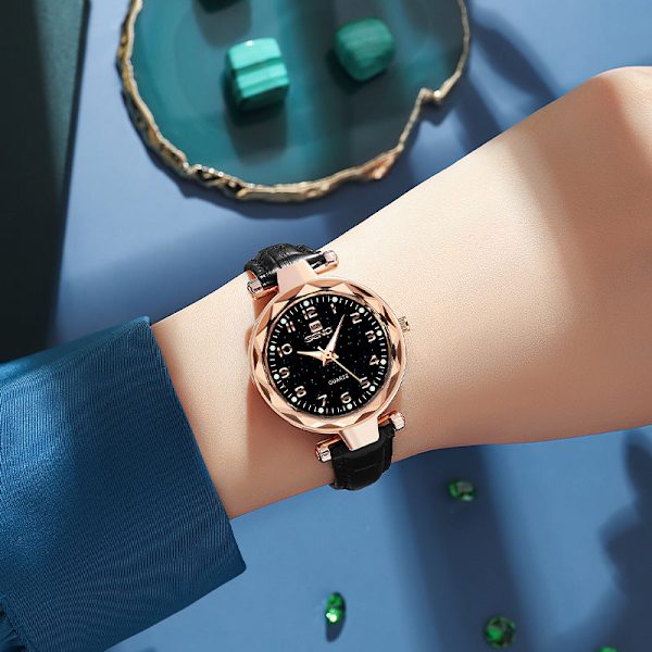 Stjernehimmel Klokke Dame Mote Vanntett Belte Quartz Klokke Starry sky black belt